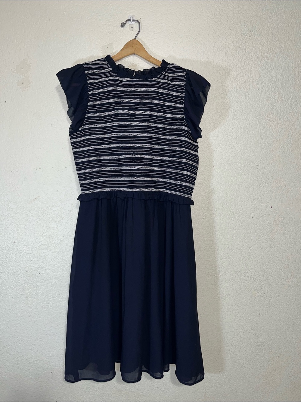 Ann Taylor Navy and White Striped Midi Dress